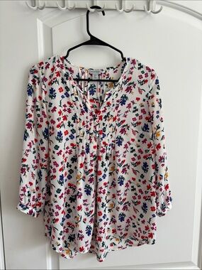 Paraphrase Multicolor Floral Pintuck Blouse Lightweight Top Women's Size Small